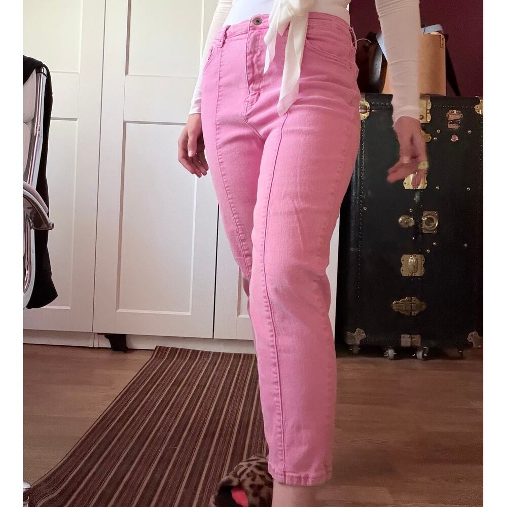 pink straight leg jeans